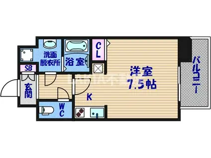 クレアートクラウン天王寺(ワンルーム/9階)の間取り写真