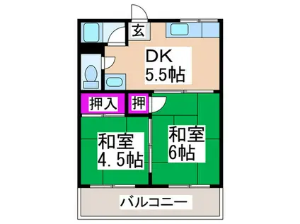 三国丘ハイツA棟(2DK/2階)の間取り写真