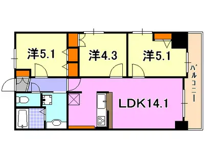 レジディア三宮東(3LDK/13階)の間取り写真