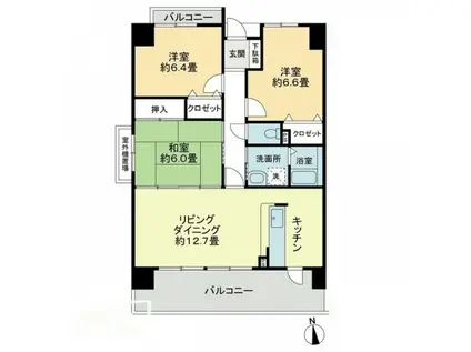 GRANDIA学園通(3LDK/4階)の間取り写真