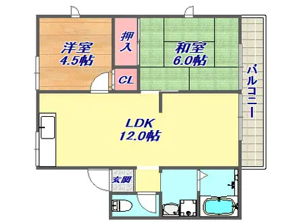レトア大石Ⅰ(2LDK/1階)の間取り写真