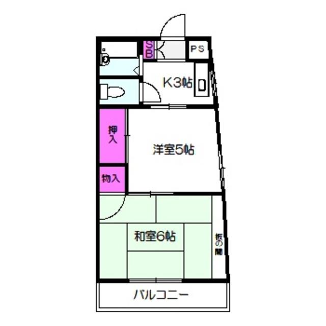 三井ビル(2K/3階)の間取り写真
