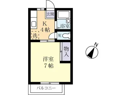 苅間ハイツE(1K/2階)の間取り写真