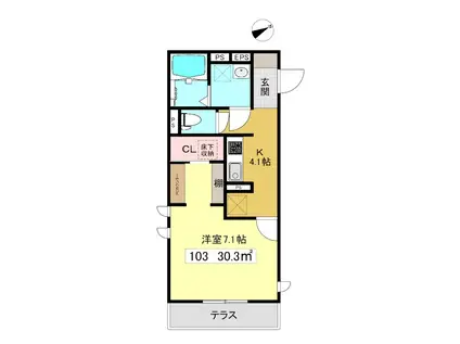 グローリア白楽(1K/1階)の間取り写真