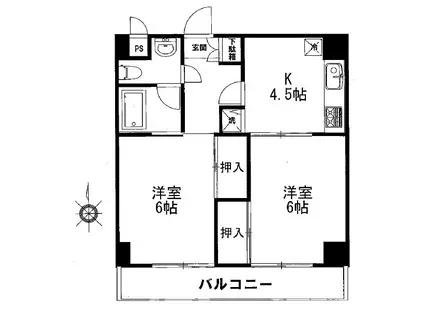 ドミール三高(2K/3階)の間取り写真