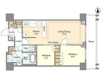 オアーゼ新宿市谷薬王寺(2LDK/6階)の間取り写真