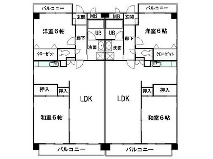 ラ・フォーレ一社(2LDK/2階)の間取り写真