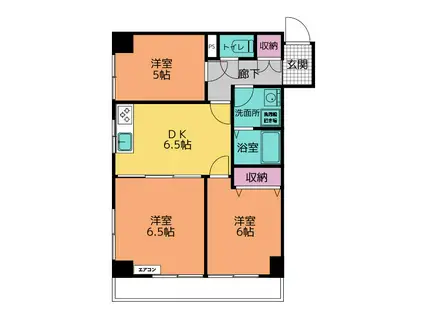 飯塚1丁目ハイツ(3DK/3階)の間取り写真