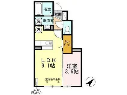 ソレア和徳B(1LDK/1階)の間取り写真