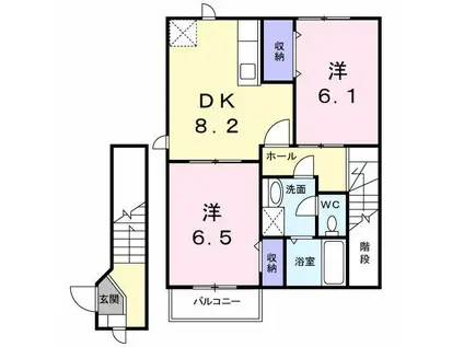 ドゥーソレールI(2DK/2階)の間取り写真