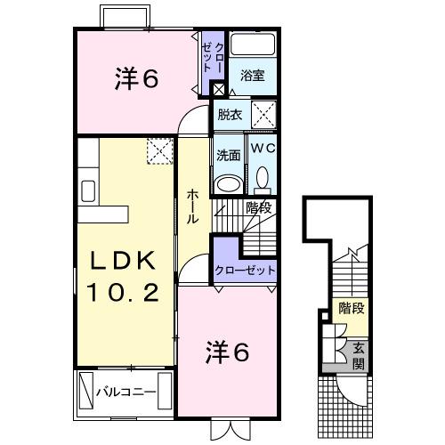 メゾンドリカムI(2LDK/2階)の間取り写真