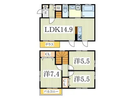 宿連寺戸建B(3LDK/2階)の間取り写真