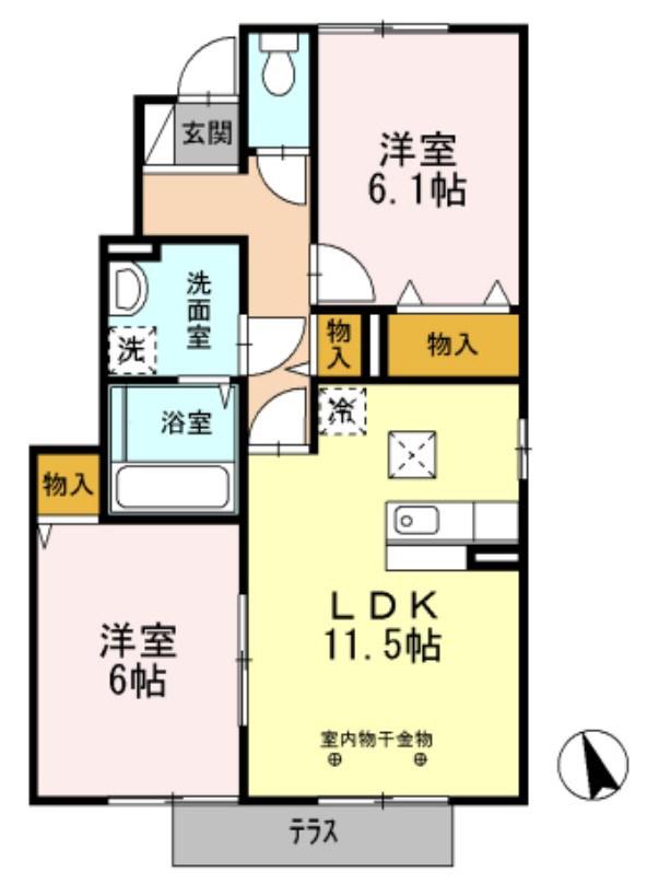 セジュールアカネA(2LDK/1階)の間取り写真