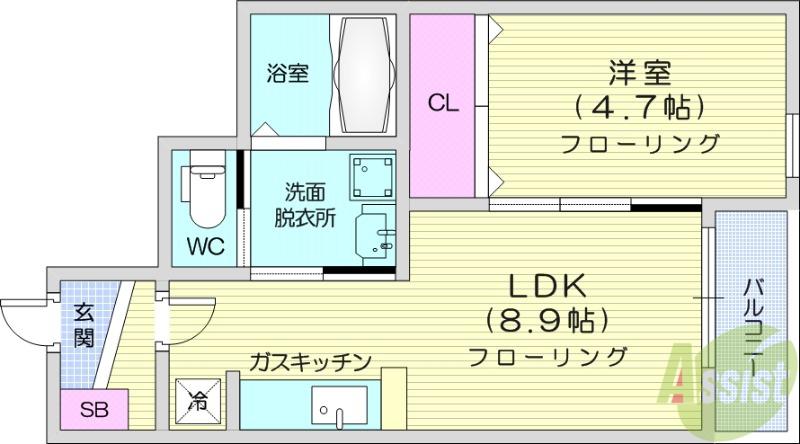 クレストⅦ(1LDK/1階)の間取り写真