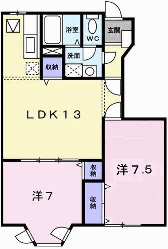 ル・クプル・プラースII(2LDK/1階)の間取り写真