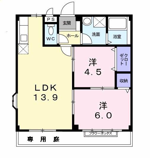 エルディム吉田B(2LDK/1階)の間取り写真