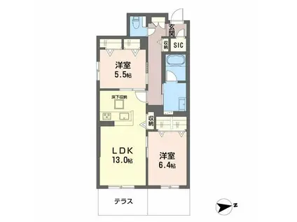 シャーメゾン渋川III(2LDK/1階)の間取り写真