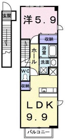 シャン・ド・フルール B(1LDK/2階)の間取り写真