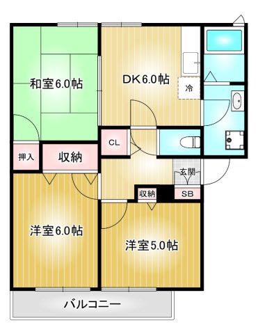グレイス神沢B棟(3DK/2階)の間取り写真