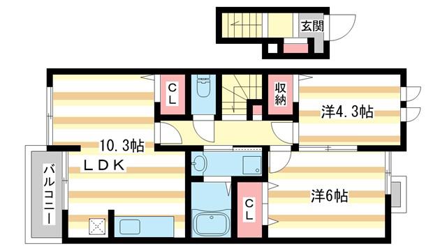 クレールコートIII(2LDK/2階)の間取り写真