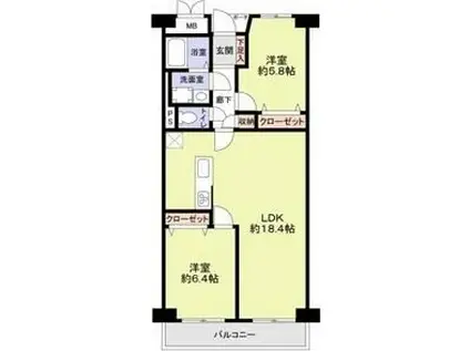 谷町グランドハイツ(2LDK/9階)の間取り写真