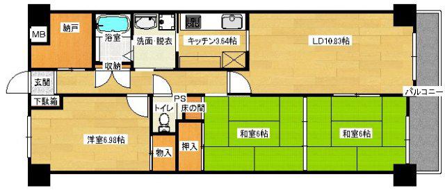 ホウライツルビル(3SLDK/3階)の間取り写真