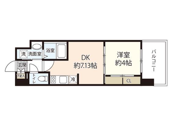 ヴィラ博丈昭和町(1DK/13階)の間取り写真