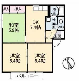 サニーズ福庭A棟(3DK/2階)の間取り写真