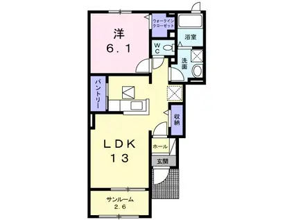 イーストJ(1LDK/1階)の間取り写真