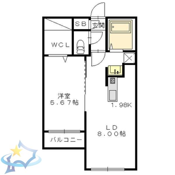 シャトーライフ近代美術館前1(1LDK/3階)の間取り写真