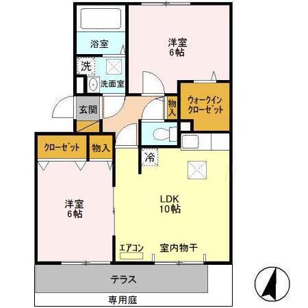 グランヴェルジェIII(2LDK/1階)の間取り写真