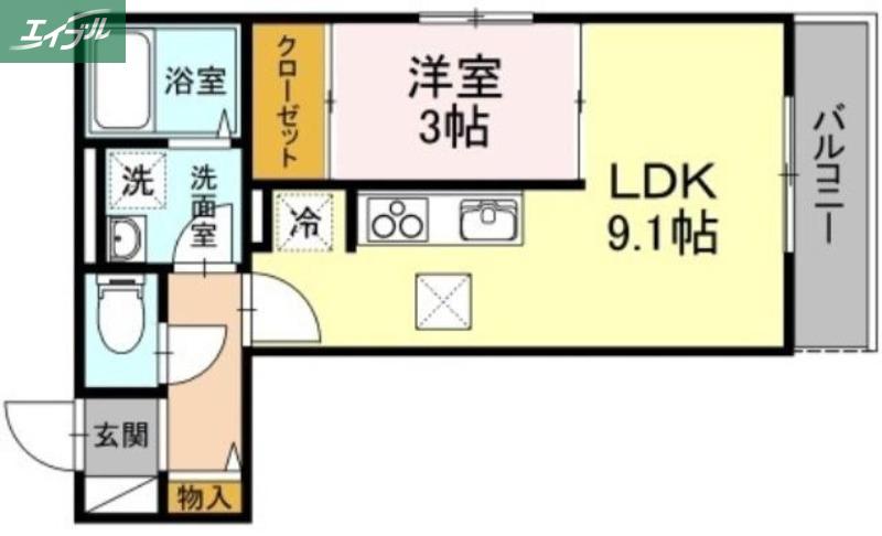 ウィングB棟(1LDK/1階)の間取り写真