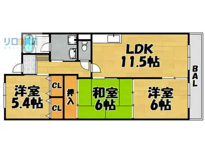 ヴィブレ岡本(3LDK/3階)の間取り写真