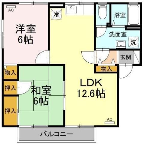 グランヴェール三河B(2LDK/2階)の間取り写真
