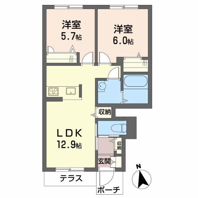 シャーメゾン園部(2LDK/1階)の間取り写真