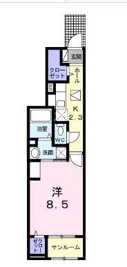 プレシス中津II(1K/1階)の間取り写真