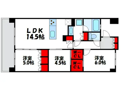 レ・ジェイド美しが丘(3LDK/6階)の間取り写真