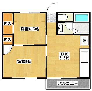 ペリーハイム新松戸(2DK/1階)の間取り写真