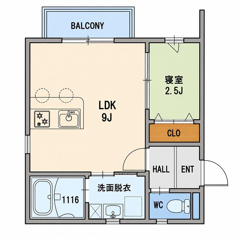 KASTALIA長栄寺(1LDK/2階)の間取り写真