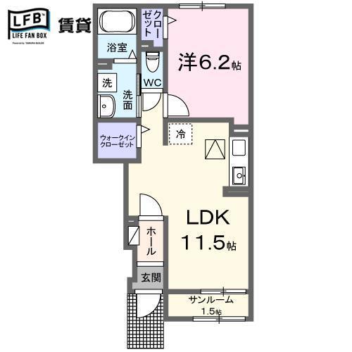 クルールB(1LDK/1階)の間取り写真