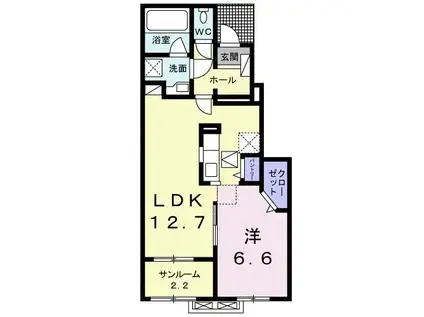 アクア・リヴェール ドーム(1LDK/1階)の間取り写真