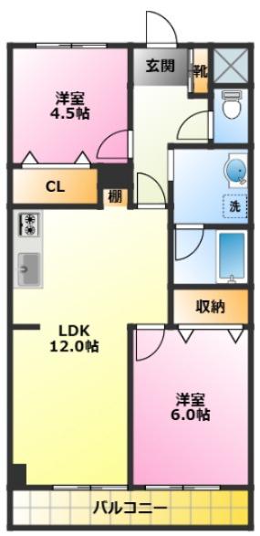 ペレンゼ原(2LDK/3階)の間取り写真