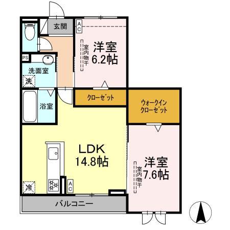 クレール(2LDK/2階)の間取り写真