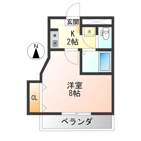 ローザス秋月(1K/3階)の間取り写真