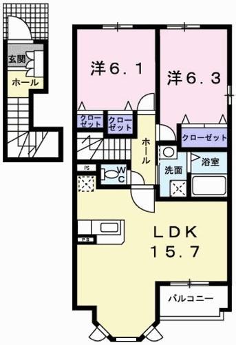 ソレイユ・セタ(2LDK/2階)の間取り写真