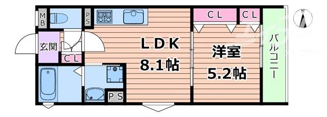 ラモーナ一津屋I(1LDK/3階)の間取り写真