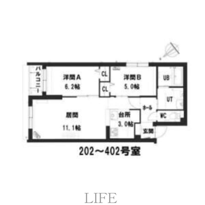 グランメール平和通公園(2LDK/3階)の間取り写真