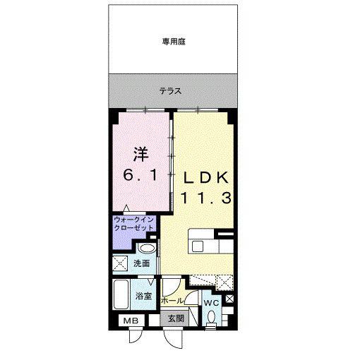 グレイスパグーロ J(1LDK/1階)の間取り写真
