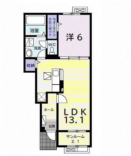 サン ヴェール 大芝 III B(1LDK/1階)の間取り写真