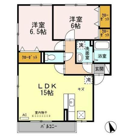 VILLA PRIMVERA II棟(2LDK/1階)の間取り写真